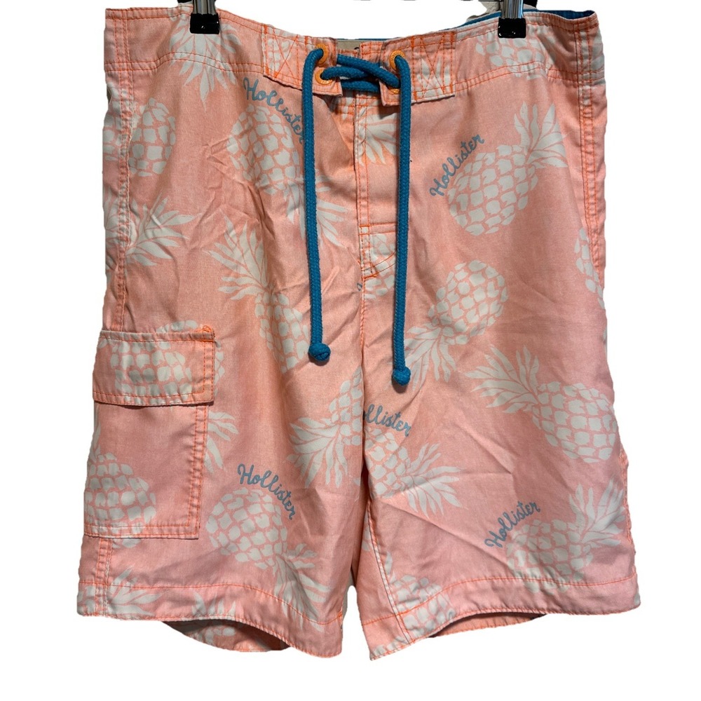 Hollister Men's Swim Trunks Shorts Size Medium Orange Pineapple Print